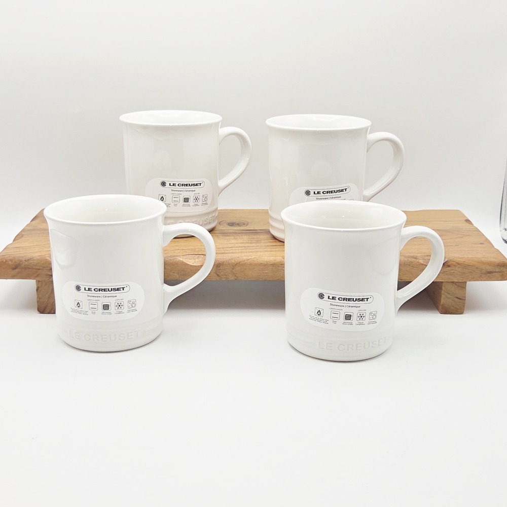 Le Creuset Stoneware White Vancouver Coffee Mug 14oz Set of 4 Made in Thailand